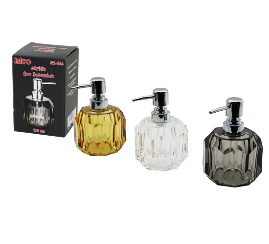 İBİCO İ21-066 ( TOMBUL ) ( YUVARLAK & PRİZMA ) (ŞEFFAF & RENKLİ ) ( AKRİLİK & MİKA KRİSTAL ) SIVI SABUNLUK ( 180ML )*48