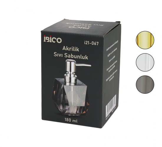 İBİCO İ21-067 ( TOMBUL ) ( KARE & PRİZMA ) (ŞEFFAF & RENKLİ ) ( AKRİLİK & MİKA KRİSTAL ) SIVI SABUNLUK ( 180ML )*48