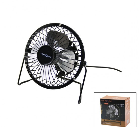 TEKNOLOJİ-7242.588 (USB & MİNİ FAN) (METAL KASA & AYAK=360°) MASA ÜSTÜ VANTİLATÖR (4-METAL PERVANE) (13.5X11X15CM)(5V-2.5W)*40
