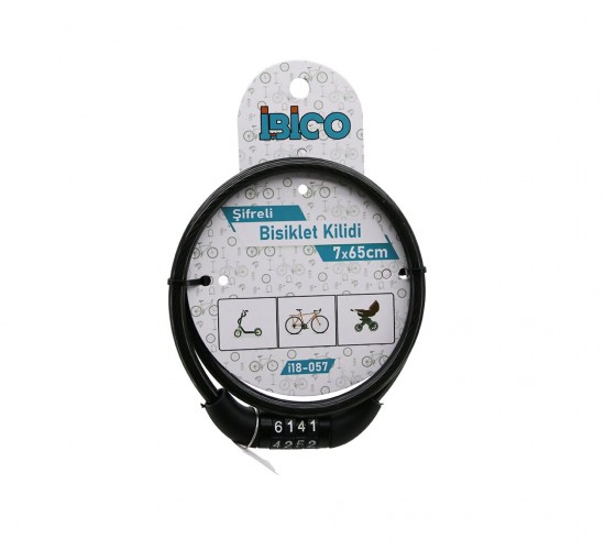 İBİCO İ18-057 ( ŞİFRELİ ) ( EKO & İNCE ) BİSİKLET KİLİT ( ÇELİK TEL ) ( SİYAH ŞEFFAF KILIF ) ( 7MMX65CM )*200