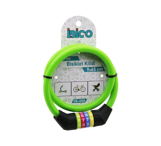 İBİCO İ18-058 ( ŞİFRELİ ) ( İNCE ) BİSİKLET KİLİT ( ÇELİK TEL ) ( YEŞİL RENKLİ KILIF ) ( 9MMX65CM )*200