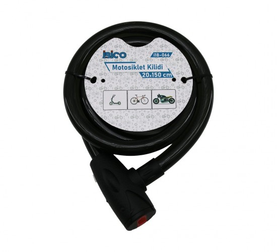 İBİCO İ18-066 ( ANAHTARLI ) ( AÇ-KAPA KİLİT KAPAKLI ) MOTOR & BİSİKLET KİLİT ( ÇELİK TEL ) ( SİYAH ŞEFFAF KILIF ) ( 20MMX150CM )*30