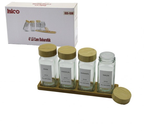 İBİCO İ22-128 ( 4PCS ) ( BAMBU KAPAKLI ) ( CAM ) TUZLUK & BİBERLİK & BAHARATLIK ( 120ML )*24