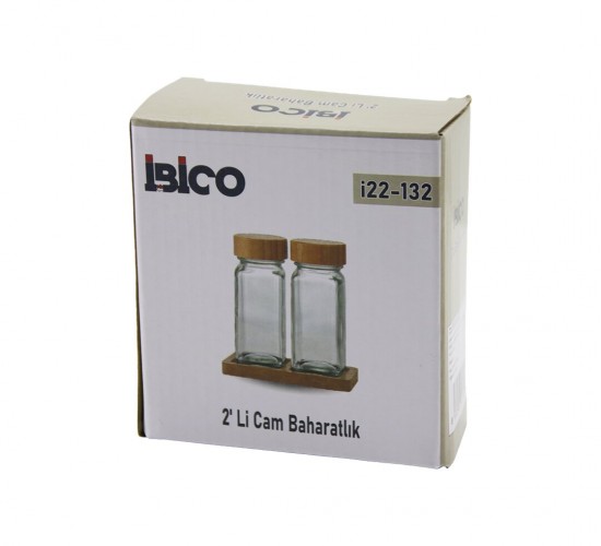 İBİCO İ22-132 ( 2PCS ) ( BAMBU KAPAKLI ) ( CAM ) TUZLUK & BİBERLİK & BAHARATLIK ( 120ML )*48