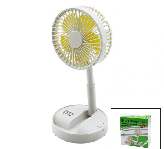 GOLD SİLVER GS-275 MASA ÜSTÜ VANTİLATÖR (USB ŞARJLI) (KATLANIR FAN=13.6CM & UZAYAN AYAK=11-16CM) (180°) (TELEFONLUKLU)*60