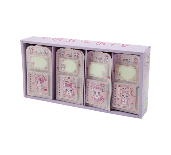 LUCK DAY SPRİNG SWEET 661-1 XQ-62507 (2PCS) (TELLİ NOT DEFTERİ=60YAPRAK=6.5X7.5CM & YAPIŞKANLI=40 YAPRAK=4.4X7CM) (KEDİLİ CIRTLI KAPAK )*24X16