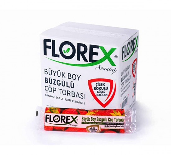 FLOREX-502 ( ÇİLEK KOKULU ) ( BÜZGÜLÜ ) ( BÜYÜK ) ( 10PCS ) 65X70CM ÇÖP TORBASI*25=K