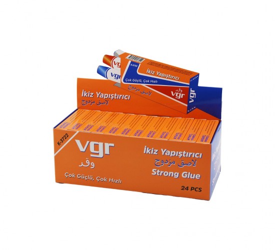 VGR K-3722 (İKİZ TÜP) YAPIŞTIRICI (20GR) (2 BİLEŞENLİ EPOKSİ) 5 DAKİKADA TAMAM (SERAMİK-PORSELEN-AHŞAP-PLS.-METAL-CAM)*24X24