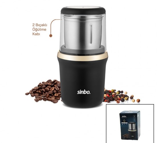 SİNBO SCM-2997 (GOLD KENAR) KAHVE & BAHARAT ÖĞÜTÜCÜ (ÇELİK BIÇAK & Ö.HAZNESİ=100GR) (200W) (BAS ÇALIŞTIR KAPAK=MİKA PLS)*6
