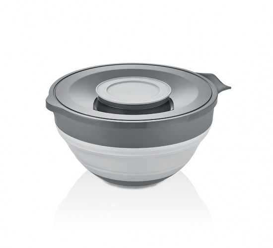 QLUX L-00960-2 ( 2İN1 ) ( KATLANABİLİR ) ( KAPAKLI ) MİKSER KABI ( SİLİKON & PLASTİK ) ( GRİ ) ( 3250ML )*8=K