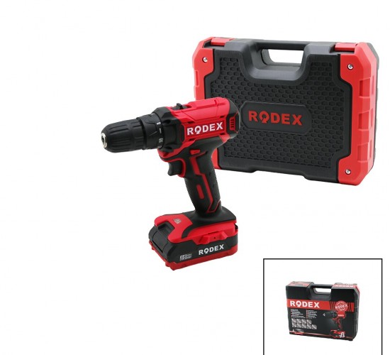 RODEX RDX-3365 ( 2 KADEME HIZ&VİTESLİ ) (ŞARJLI=ÇİFT BATARYA) (19PCS UÇLU) MATKAP ( 0-350 / 0-1350 RPM )( 16.8V / 2.0A LI-ION )*5