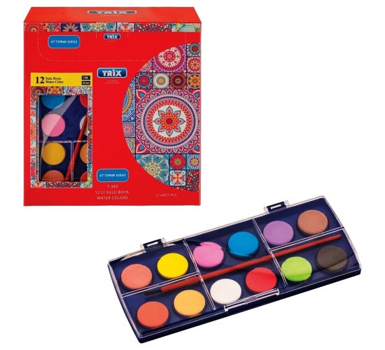 TRİX CLASS T-385 ( 12PCS = 12 RENK & +1 FIRÇA ) SULU BOYA KARE 22MM*12X12