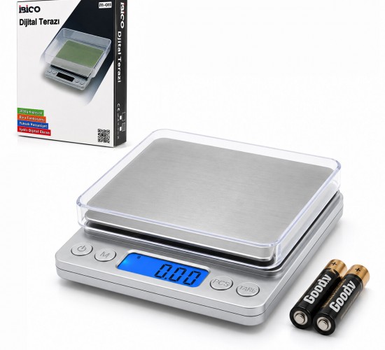 İBİCO İ11-011 SUPERIOR MINI I-2000 (3000GR/0.01GR) (MİNİ=10.5X13CM) HASSAS TARTI & TERAZİ ( ŞEFFAF PLS.KAPAK ) ( PİLLİ )*50