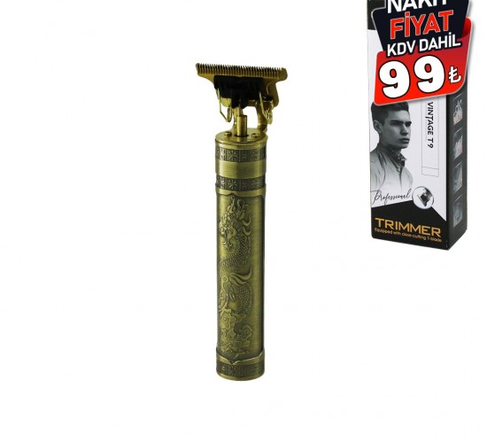 VINTAGE T9 ( T BIÇAK ) ( BASKILI PLASTİK GÖVDE ) ( ENSE ÇİZİM & SAÇ SAKAL KESME ) TRAŞ MAKİNESİ ( USB ŞARJLI )*100