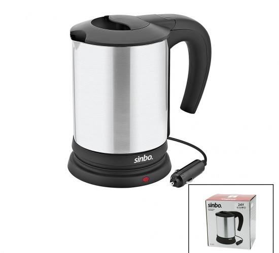SİNBO SK-8034 ( 24V ) ARAÇ İÇİ KETTLE ( PASLANMAZ ÇELİK ) SU ISITICISI ( 0.8LT ) ( 200W ) ( ÇAKMAKLIK FİŞLİ ) ( PLASTİK KAPAK & KULP )*12