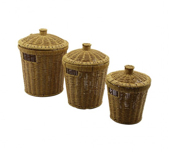 İBİCO İ22-204 (3 BOY) (YUVARLAK) (METAL İSKELET) PLS.HASIR ORGANİZER SEPET (KAPAKLI) (15X20X26 & 17.5X23X31 & 21.5X26.5X34CM)*6=K