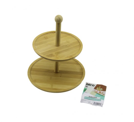 İBİCO İ22-228 ( YUVARLAK ) ( 2 KATLI ) AHŞAP & BAMBU SERVİS SUNUMLUK ( ÇAP: 20CM -- ÇAP:25CM )*12