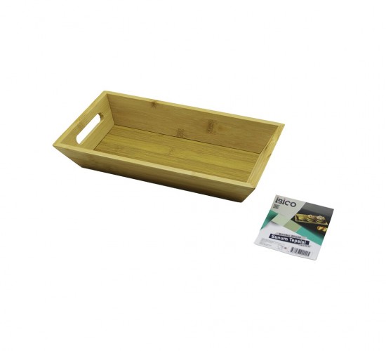 İBİCO İ22-242 ( DİKDÖRTGEN=16X30CM ) ( DERİN=4.5CM ) ( AHŞAP BAMBU ) SUNUM TEPSİSİ ( ÇİFT OYMA KULPLU )*48
