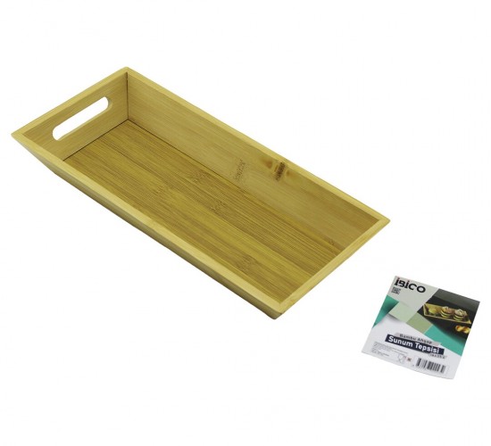 İBİCO İ22-243 ( DİKDÖRTGEN=16X35CM ) ( DERİN=4.5CM ) ( AHŞAP BAMBU ) SUNUM TEPSİSİ ( ÇİFT OYMA KULPLU )*48