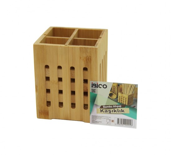 İBİCO İ22-245 ( 4 BÖLMELİ ) ( BÜYÜK & PENCERELİ ) ( KARE=11X11CM ) ( AHŞAP BAMBU ) KAŞIKLIK ORGANİZER*60