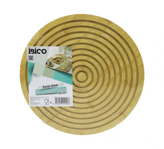 İBİCO İ22-258 ( YUVARLAK ) ( ÇAP: 28CM ) ( ÇİFT TARAFLI= DÜZ & KANALLI ) AHŞAP BAMBU SERVİS SUNUM TAHTASI TEPSİ*24