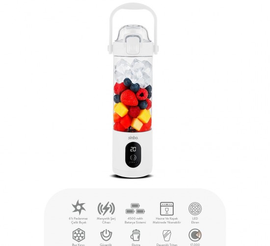 SİNBO SHB-7504 (ŞARJLI) TAŞINABİLİR SMOOTHİE BLENDER (700ML)(BUZ KIRMA & ÇELİK BIÇAK) (MANYETİK ŞARJ) (150W) (4500mAh)*6