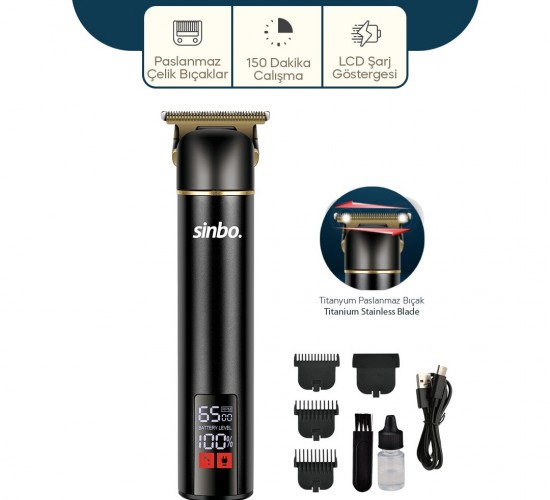 SİNBO SHC-1907 ( USB ŞARJLI & LCD GÖSTERGELİ ) SAÇ & SAKAL KESME TRAŞ MAKİNESİ ( ALÜMİNYUM ALAŞIMLI GÖVDE )*24