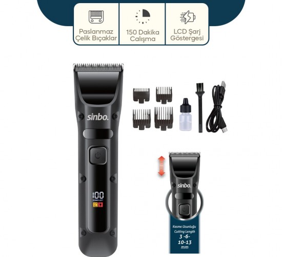 SİNBO SHC-1911 ( USB ŞARJLI & LCD GÖSTERGELİ ) SAÇ & SAKAL KESME TRAŞ MAKİNESİ*12