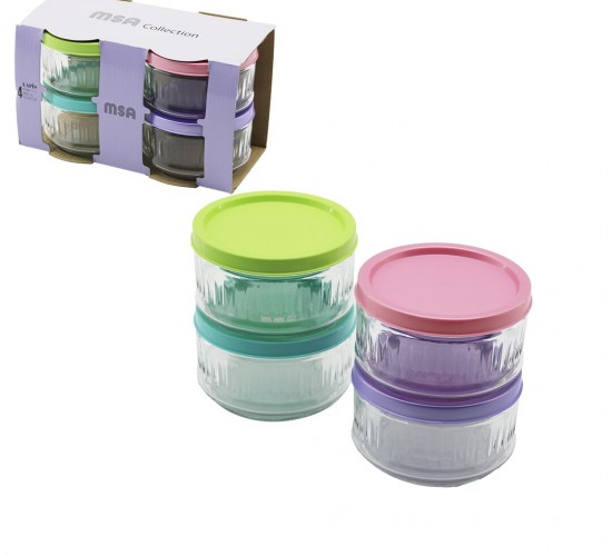 MSA COLLECTİON LAPİS-111 ( 4PCS ) CAM SAKLAMA KABI ( RENKLİ KAPAKLI ) ( 400CC & 13.53 OZ )*6=K