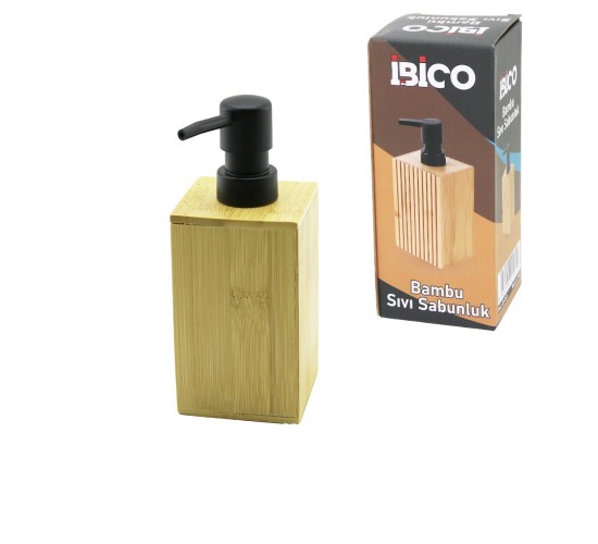 İBİCO İ21-069 ( KARE ) AHŞAP BAMBU SIVI SABUNLUK ( SİYAH PLASTİK POMPA ) ( ÇAP: 7CM & Y: 11.5CM )*48