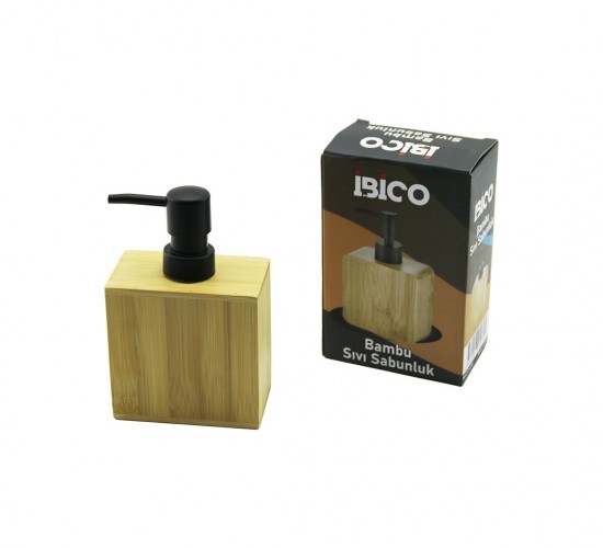 İBİCO İ21-070 ( DİKDÖRTGEN ) ( AHŞAP BAMBU ) SIVI SABUNLUK ( SİYAH PLASTİK POMPA ) ( 5.8 X 9.8CM & Y: 9.8CM )*48