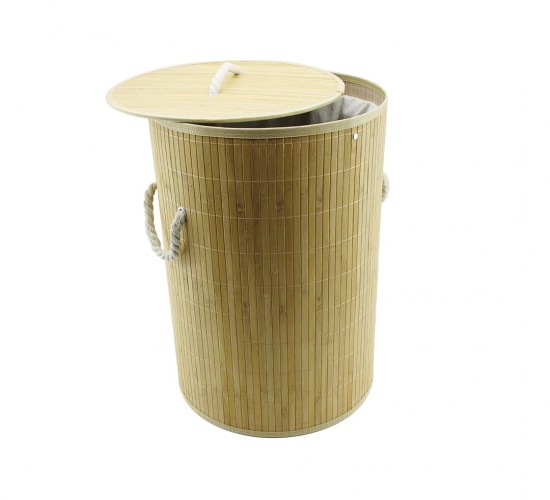 İBİCO İ21-075 ( YUVARLAK ) ( 35X60CM ) ( BAMBU AHŞAP ) KİRLİ ÇAMAŞIR SEPETİ ( SEYYAR KAPAKLI ) ( KUMAŞ ÇANTALI ) ( İP KULPLU )*12