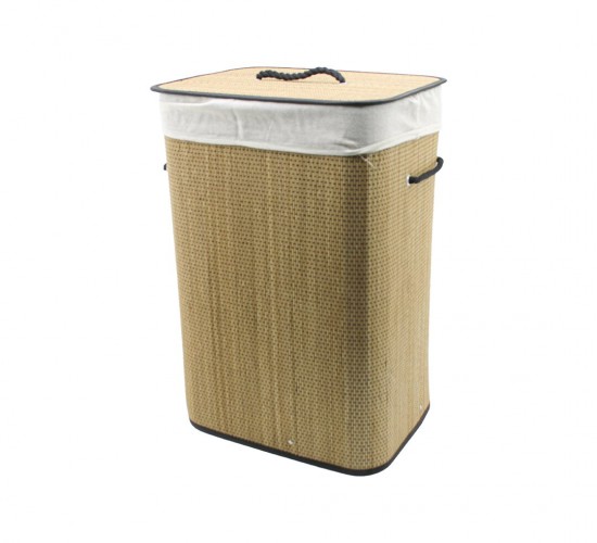 İBİCO İ21-079 (DİKDÖRTGEN) ( 42X32CM Y:60CM ) ( SİYAH KENAR & DESEN ) ( HASIR & AHŞAP ) KİRLİ ÇAMAŞIR SEPETİ (SEYYAR KAPAKLI) ( KUMAŞ ÇANTALI ) (İP KULPLU)*12
