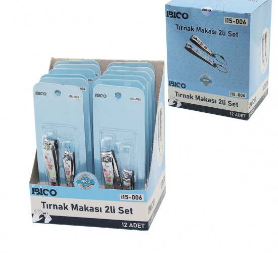 İBİCO İ15-006 ( 2PCS ) ( RENKLİ DESENLİ ) TIRNAK MAKASI SETİ ( 1-BÜYÜK & 1-KÜÇÜK )*12X30