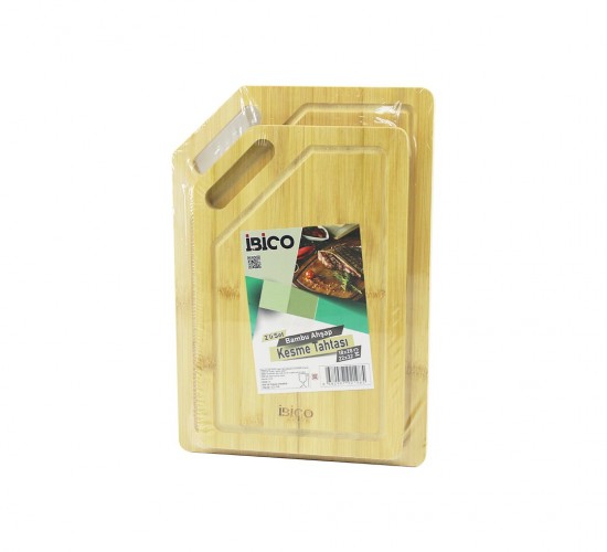 İBİCO İ22-198 ( 2PCS SET ) ( KESİK KENARLI & KANALLI & OVAL KULPLU ) ( AHŞAP BAMBU ) KESİM PANOSU & KESME TAHTASI (18X28X1CM--22X32X1CM)*24