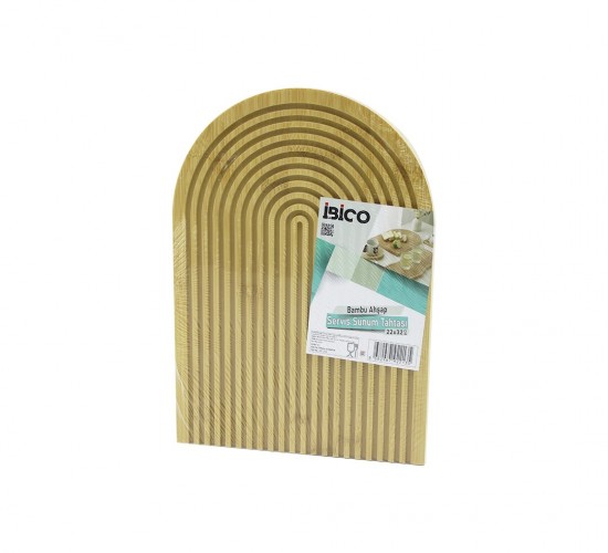 İBİCO İ22-213 (2İN1 KENAR=OVAL & DÜZ) (YARIM DAİRE) (ÇİFT TARAFLI=DÜZ & KANALLI) (AHŞAP BAMBU) SERVİS SUNUM TEPSİ & TAHTASI (22X32CM)*24