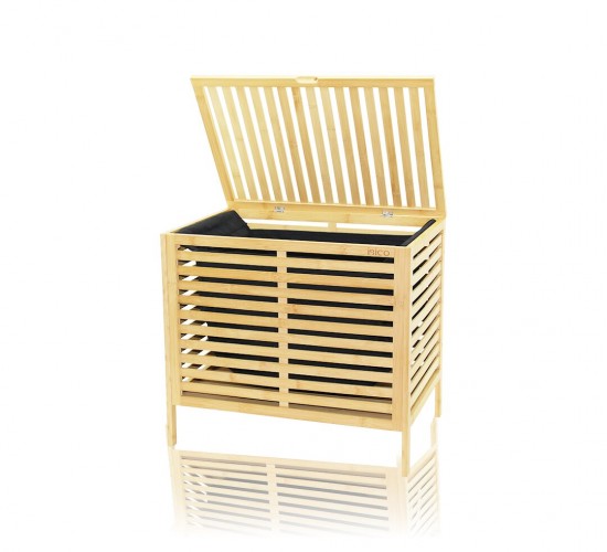 İBİCO İ21-085 LAUNDRY BASKET ( KALIN AHŞAP BAMBU ) KİRLİ ÇAMAŞIR SEPETİ ( KUMAŞ ÇANTALI ) ( SEPET=50X38X55CM )*6