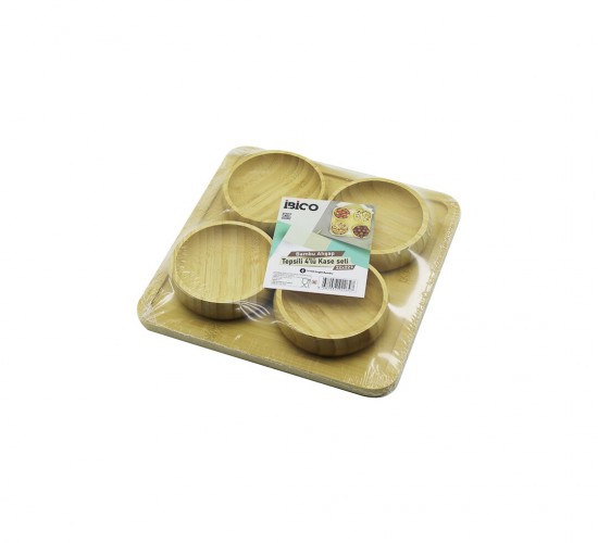 İBİCO İ22-264 ( 4PCS ) ( TEPSİLİ ) ( AHŞAP BAMBU ) ( ÇEREZLİK & LOKUMLUK ) KASE SETİ ( TEPSİ= 22X22CM ) ( ÇEREZLİK= ÇAP: 8.5CM & D: 2CM )*24