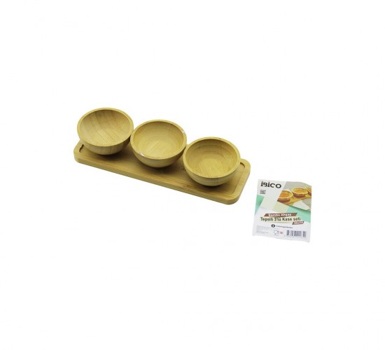İBİCO İ22-265 ( 3PCS ) ( TEPSİLİ ) ( AHŞAP BAMBU ) ( ÇEREZLİK & LOKUMLUK ) KASE SETİ ( TEPSİ= 6.5X19.8CM ) ( ÇEREZLİK= ÇAP: 6CM & D: 2.5CM )*120