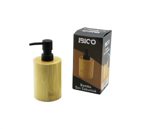 İBİCO İ21-071 ( YUVARLAK ) AHŞAP BAMBU SIVI SABUNLUK ( SİYAH PLASTİK POMPA ) ( ÇAP: 7.8CM & Y: 10.8CM )*48