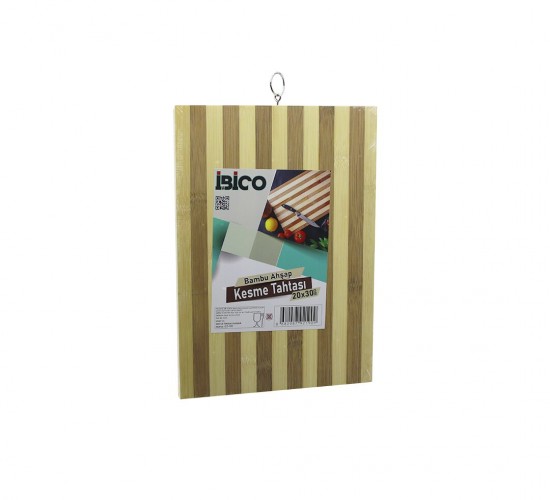 İBİCO İ22-188 ( 20X30 X 1.3CM ) ( BEYAZ ÇİZGİLİ ) ( AHŞAP BAMBU ) KESİM PANOSU & KESME TAHTASI ( METAL KULPLU )*30