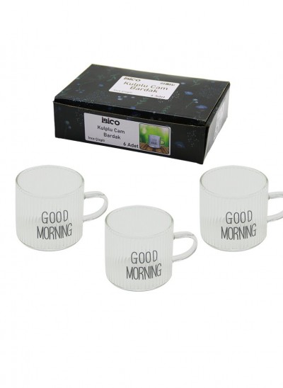 *İBİCO İ22-139 ( KULPLU ) ( GOOD MORNING & KALIN ÇİZGİLİ CAM ) KAHVE YANI BARDAK ( 90ML )*48=K