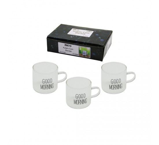 *İBİCO İ22-139 ( KULPLU ) ( GOOD MORNING & KALIN ÇİZGİLİ CAM ) KAHVE YANI BARDAK ( 90ML )*48=K