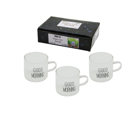 *İBİCO İ22-139 ( KULPLU ) ( GOOD MORNING & KALIN ÇİZGİLİ CAM ) KAHVE YANI BARDAK ( 90ML )*48=K