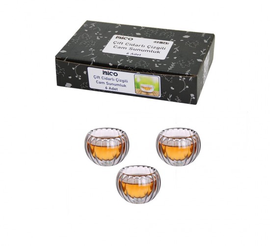 İBİCO İ22-147 ( 6PCS ) ( ÇİZGİLİ CAM ) ( ÇİFT CİDARLI ) SOSLUK & LOKUMLUK ( 50 ML )*30=K