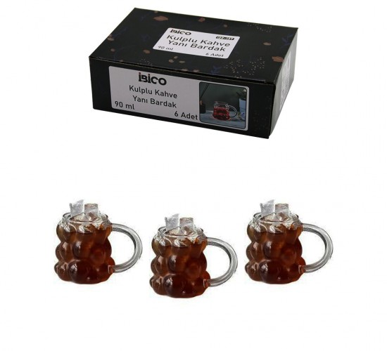 *İBİCO İ22-137 ( 6PCS ) ( KULPLU ) ( ÜZÜM & KABARCIKLI CAM ) KAHVE YANI BARDAK ( 90ML )*24=K