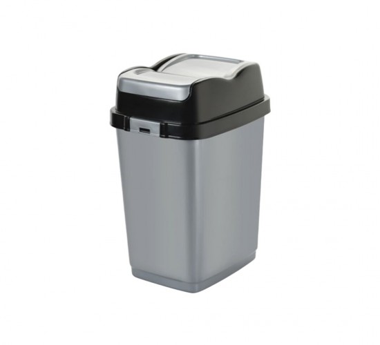 DÜNYA-09712-400&410 (  SİYAH & GRİ ) EASY ( 10LT ) ( ÇİFT KAPAKLI ) ÇÖP KOVASI PLASTİK ( 189X243X338MM )*24=K