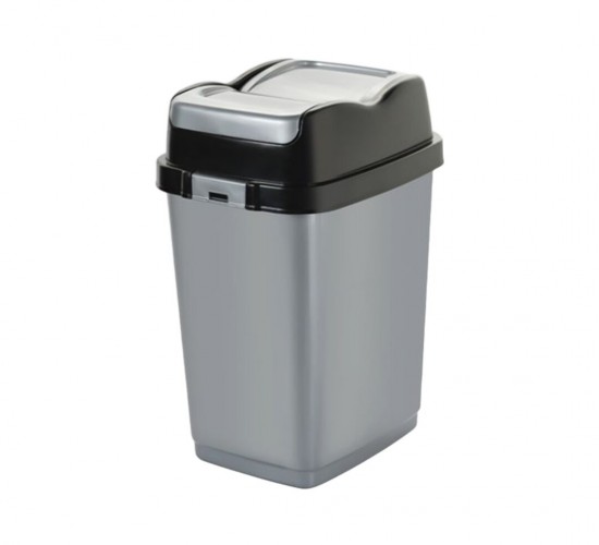 DÜNYA-09713-400&410 ( SİYAH & GRİ ) EASY ( 18LT ) ( ÇİFT KAPAKLI ) ÇÖP KOVASI PLASTİK ( 234X296X425MM )*12=K