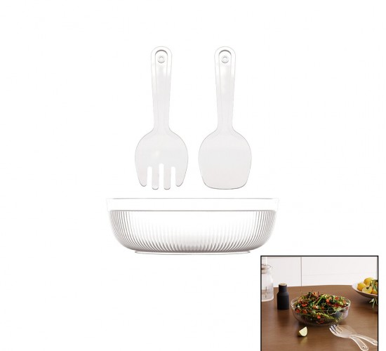 DÜNYA-10728-102 ( 3PCS ) SALATA SETİ ( MİKA & KRİSTAL PLASTİK ) ( 4000ML KASE & ÇATAL & KAŞIK )*18=K