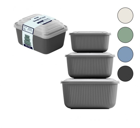 DÜNYA DP-30947-999 ( DİKDÖRTGEN ) ( 3PCS= 600-1100-1800ML ) SIZDIRMAZ SAKLAMA KABI & KUTUSU SET (RENKLİ & ŞEFFAF PLS.KAP)*12=K